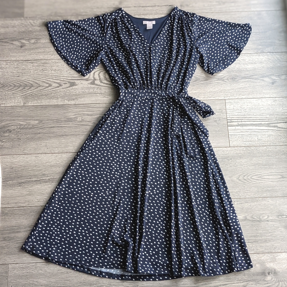 H&M Flutter Sleeve Printed Midi Dress